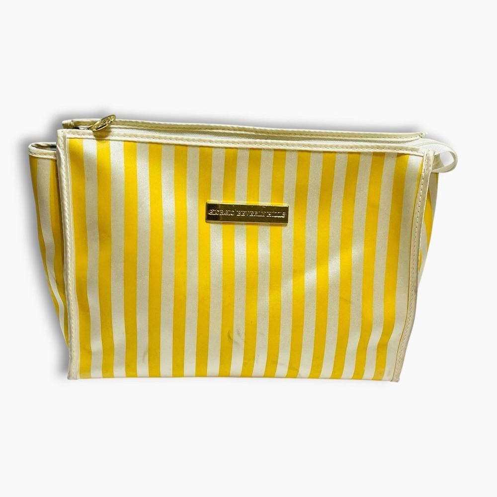 Vintage Giorgio Beverly Hills Travel Cosmetics Bag Toiletries Yellow Striped